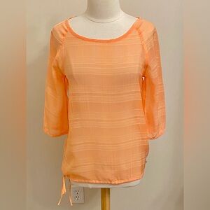 Merrell Orange Sherbet Plaid Semi Sheer Drawstring Waist Tie Coastal Top Size S